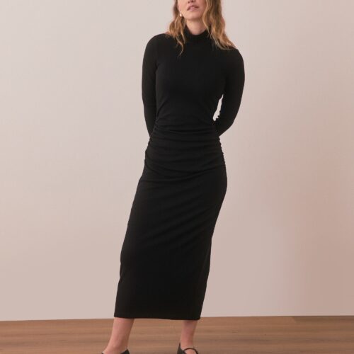 Lexi Rib Ruched Turtleneck Dress