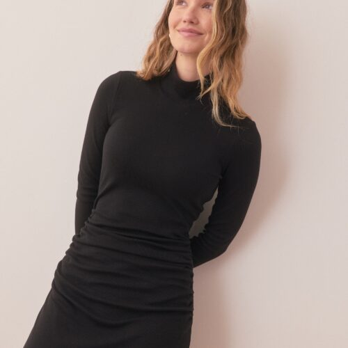 Lexi Rib Ruched Turtleneck Dress
