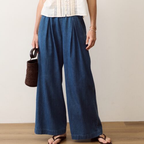 Allison Pleated Wide Leg Denim Trouser