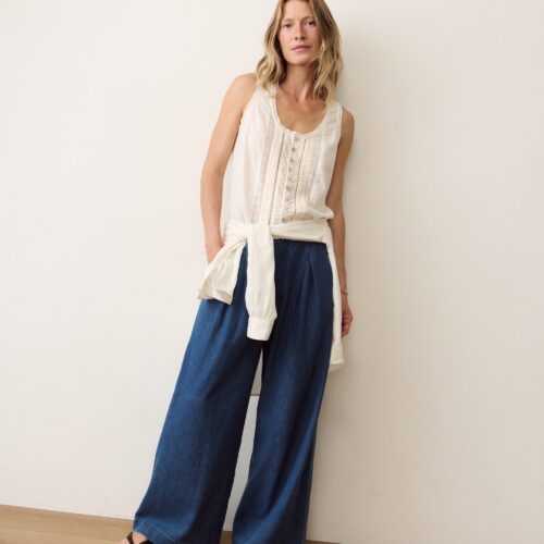 Allison Pleated Wide Leg Denim Trouser