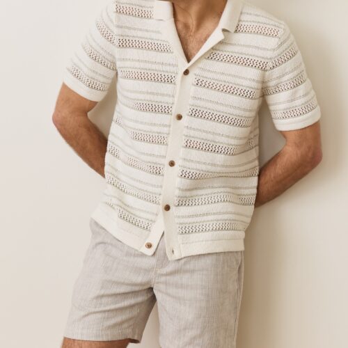 Open Knit Sweater Button-Down